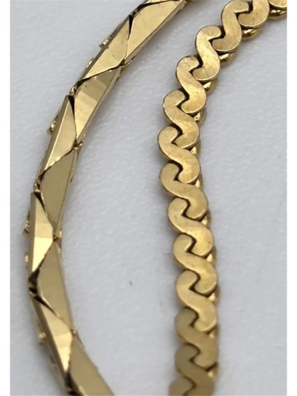Napier Gold Tone Double Strand Faceted Herringbone S Link Bracelet 7” Vintage